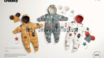 موکاپ لباس سرهمی زمستانی نوزاد | Baby Snowsuit Mockup Set (13/LFv.2)