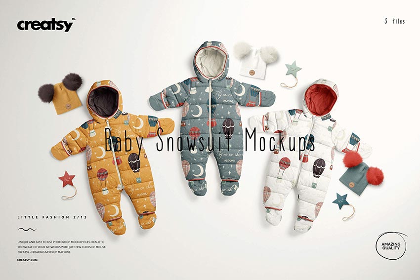 موکاپ لباس سرهمی زمستانی نوزاد | Baby Snowsuit Mockup Set (13/LFv.2)