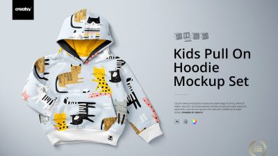 موکاپ هودی بچگانه | Kids Pull On Hoodie Mockup Set (18/KEv.1)